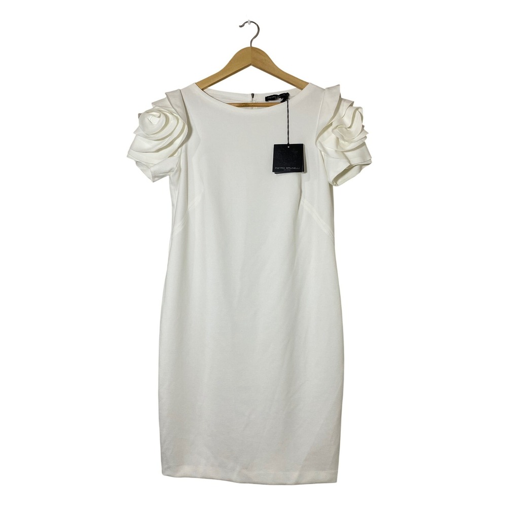 Pietro Brunelli Milano White Salisburgo Rose Sleeve Shift Dress NWT Size Medium